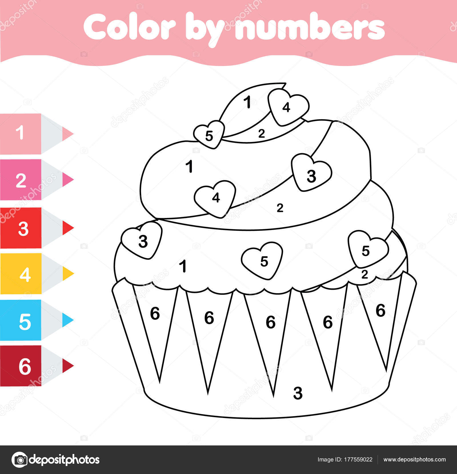 Children educational game coloring page valentines day cupcake color numbers stock vector by ksuklein