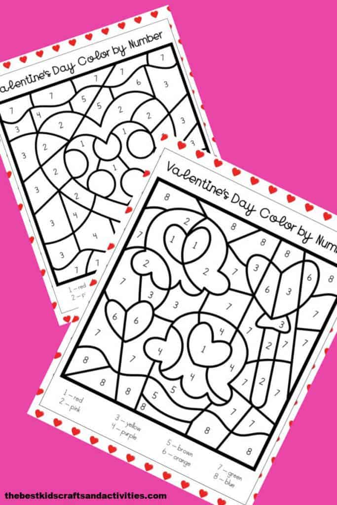 Valentines day color by number printable set perfect for young kids