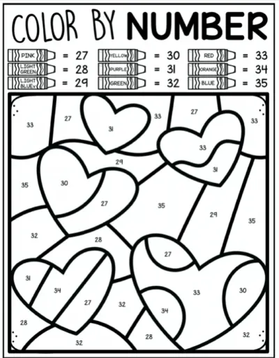 Free valentines day color by number coloring pages