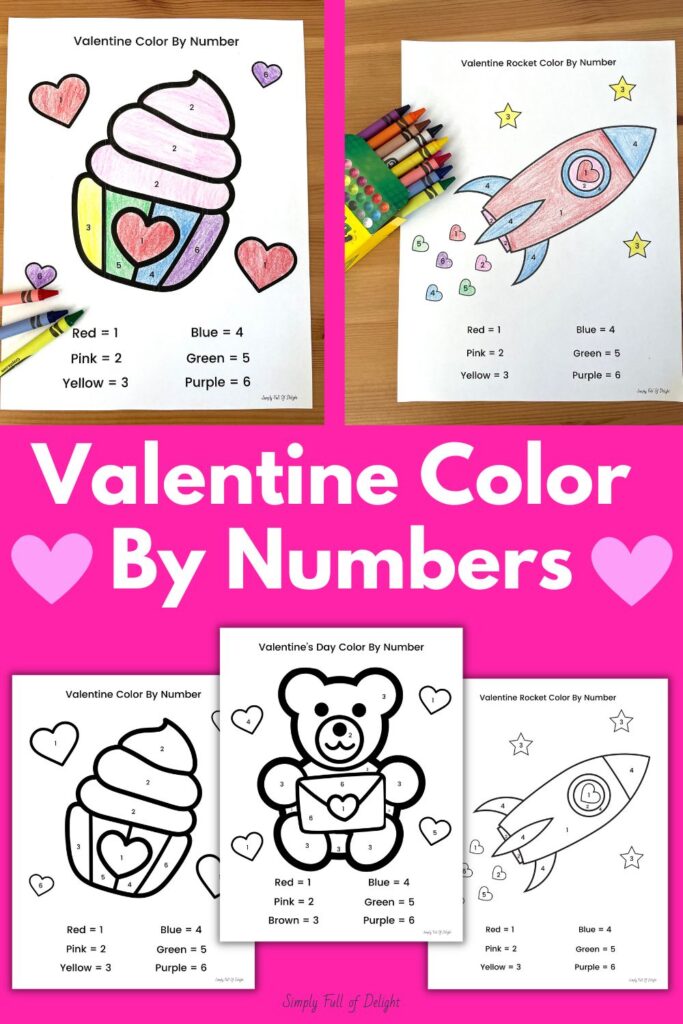 Valentine color by number worksheets free printable