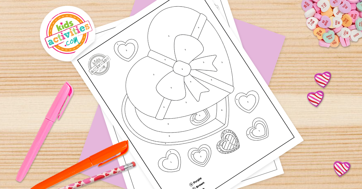 Valentine color by number coloring pages worksheet kids activities blog