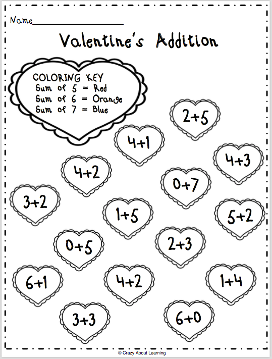 Valentines day color by sum worksheet made by teachers