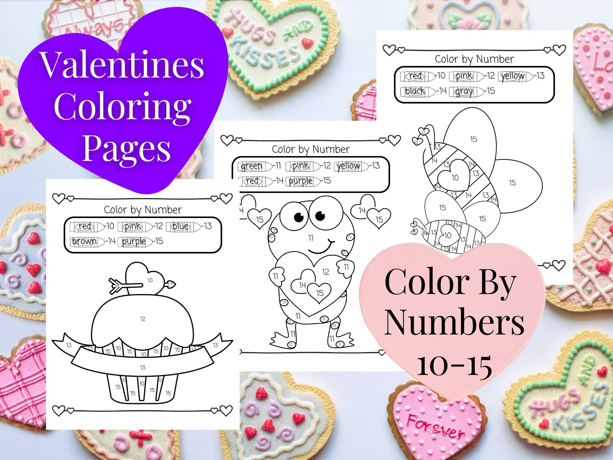 Valentines day coloring pages color by number number recognition teen numbers pdf printable early childhood worksheets