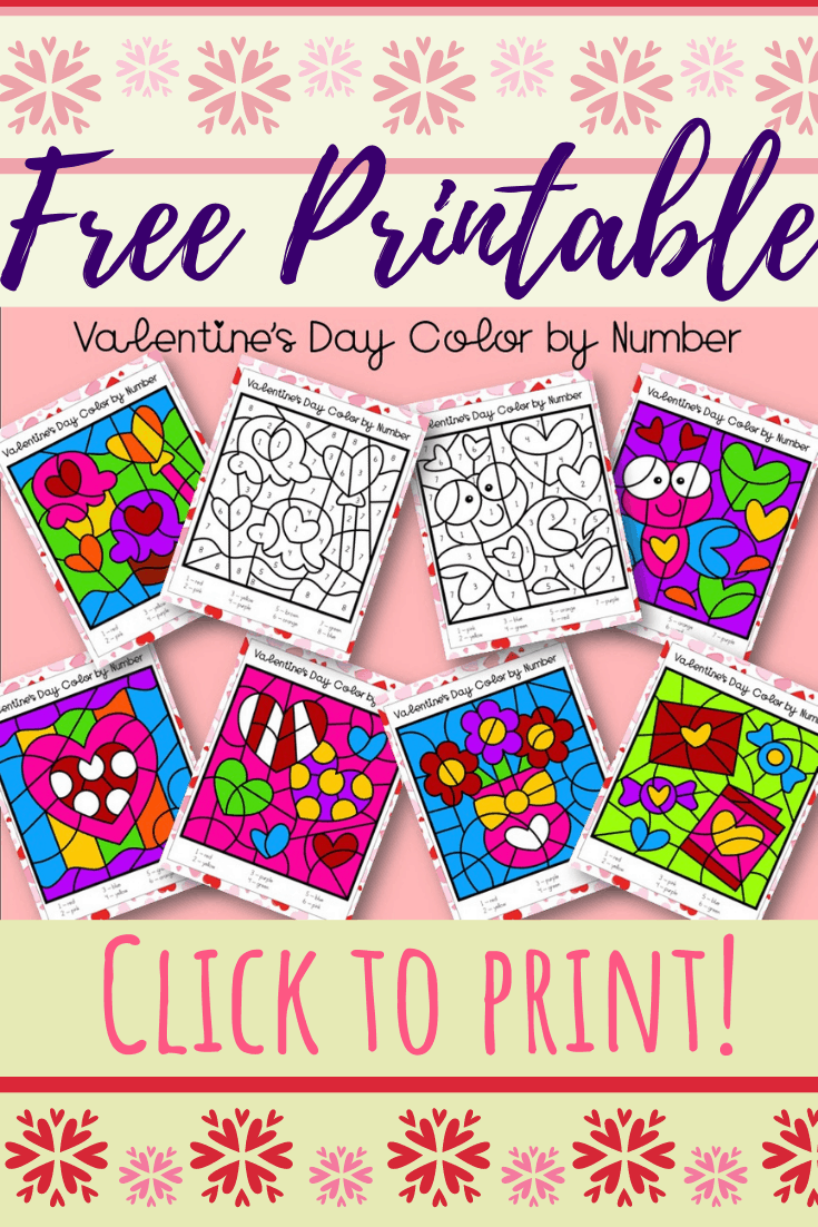 Valentines day color by number printables