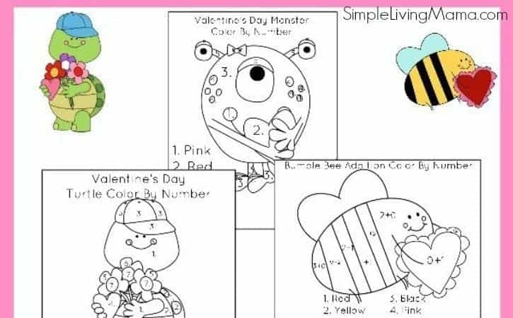 Free valentines day color by number sheets