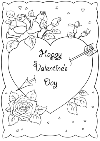 Happy valentines day card coloring page free printable coloring pages