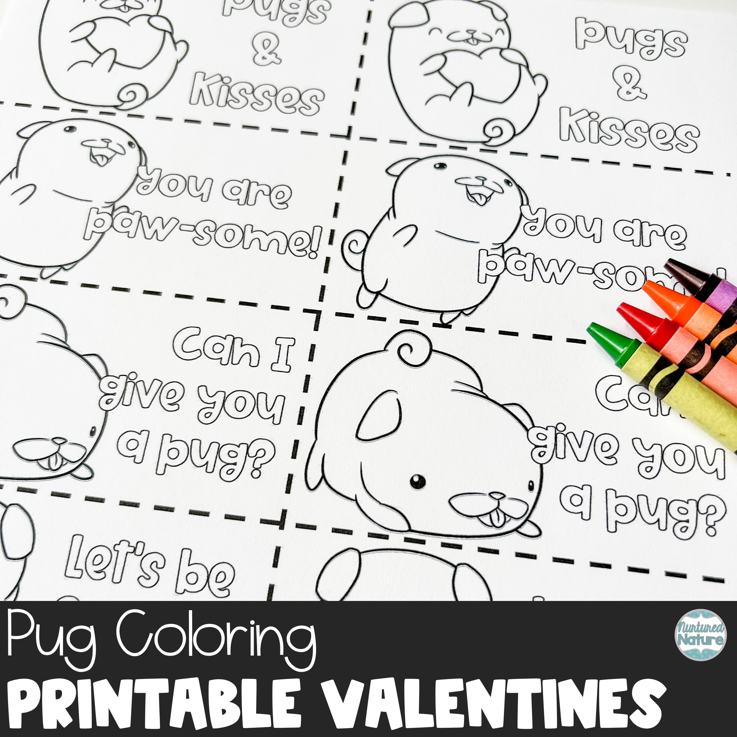 Pug coloring valentines day cards printable made by teachers