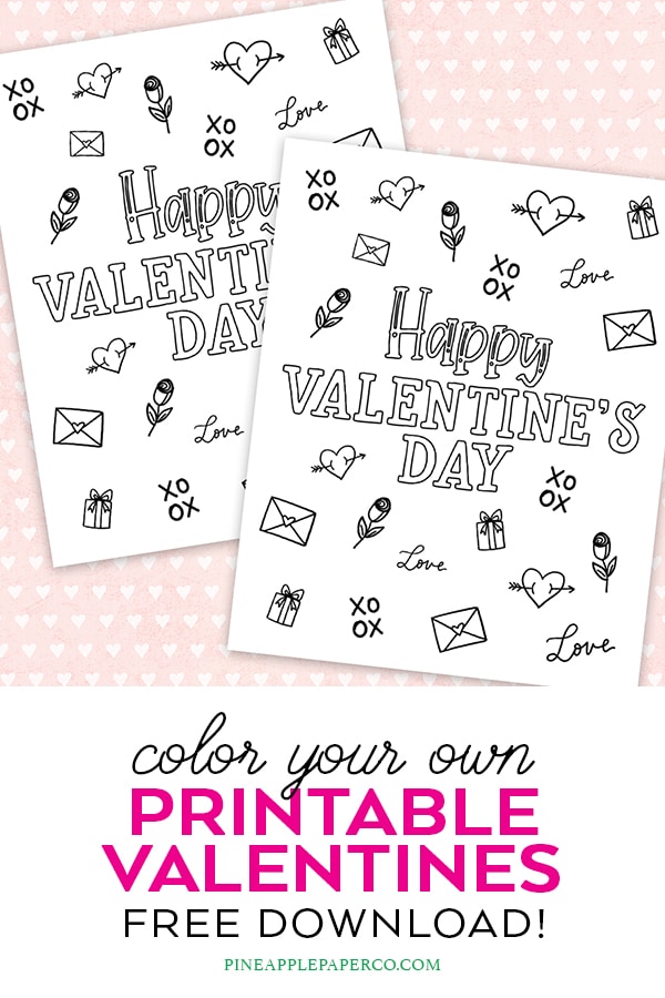 Free printable valentines to color