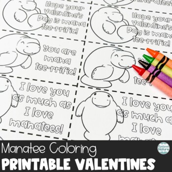 Manatee coloring valentines day cards printable by nurtured nature