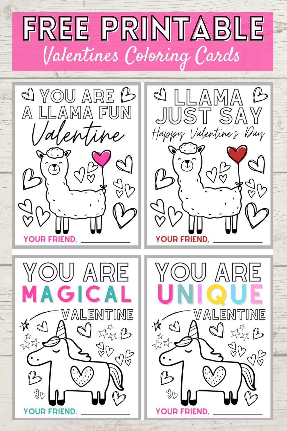 Free printable valentine coloring cards