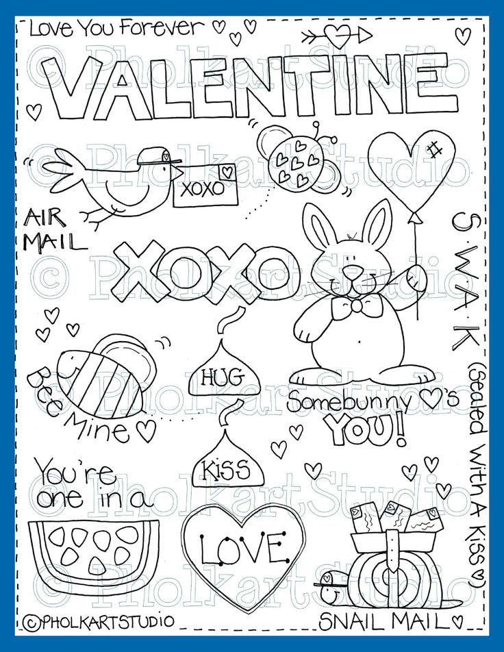 Valentines day kids coloring page cute hand drawn valentine coloring page for children whimsical printable coloring page pholkartstudio