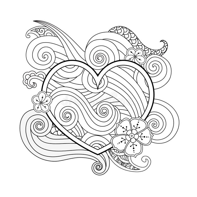 Coloring page with heart and abstract element isolated happy valentines day graphic for print card stock vector