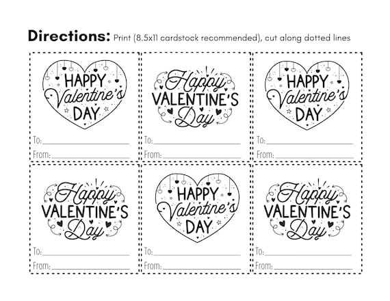 Happy valentines day printable cards black and white