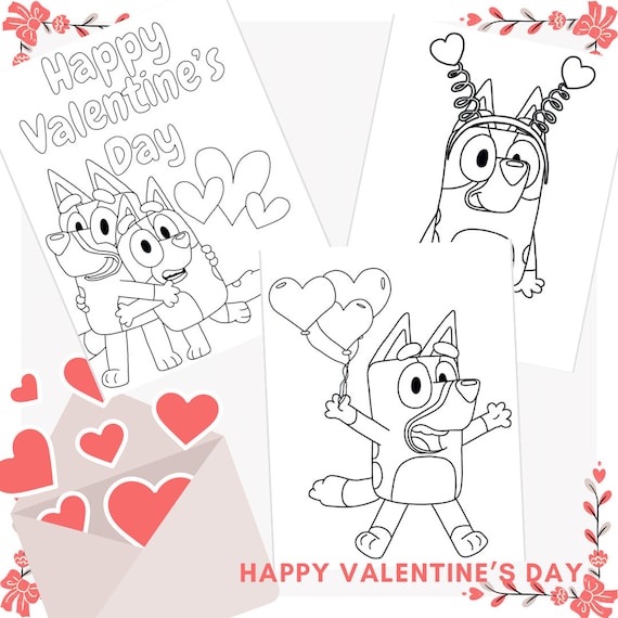 Bluey valentine coloring pages pack digital download holiday sheets for kids print at home preschool activities