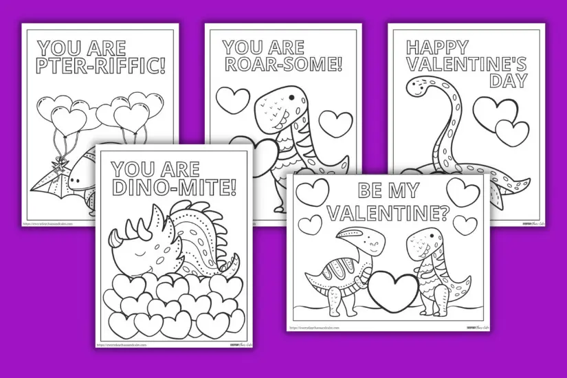 Free printable dinosaur valentine coloring pages