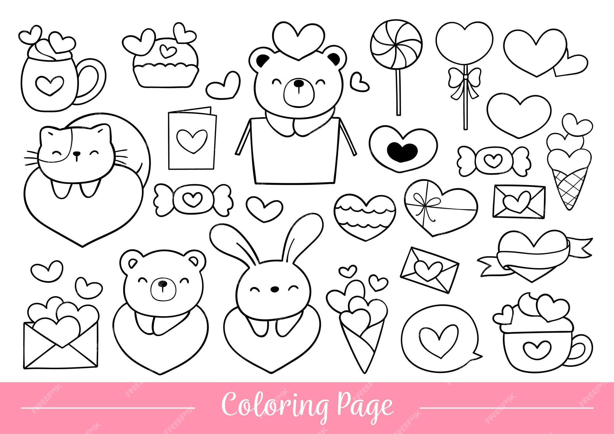 Premium vector draw coloring page valentine day doodle cartoon style