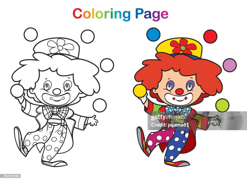 Coloring book cute clown high