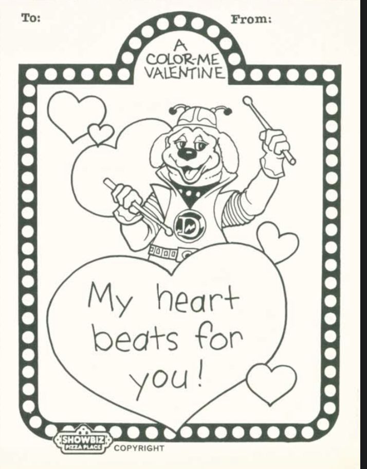 Dook larue color me valentine mini drawings chuck e cheese valentine