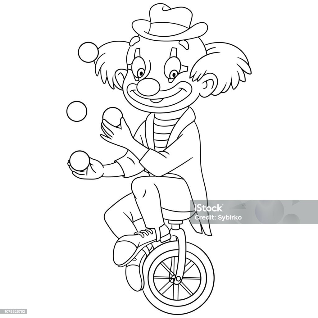Coloring page with clown juggling stock illustration