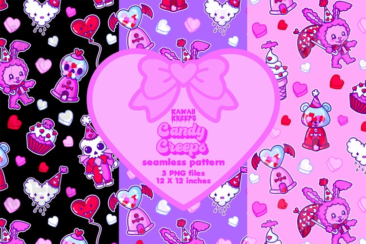 Pastel goth valentines day seamless pattern