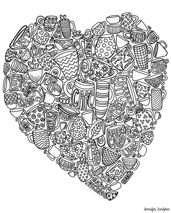 Printable coloring page coffee love instant download instant download