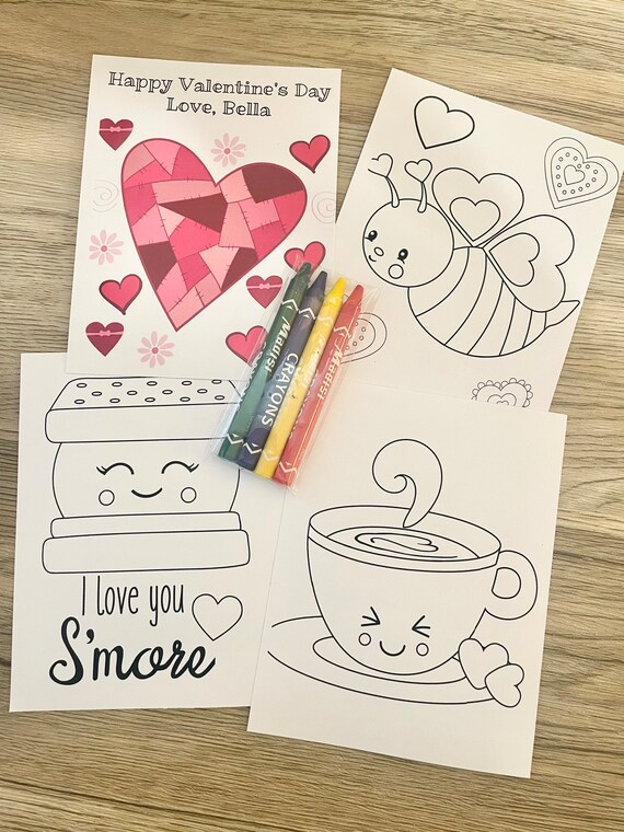 Valentines coloring kit favors with personalized coloring pages valentines party favors class valentines favors valentines day favors