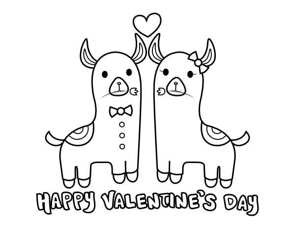 Printable llamas happy valentines day coloring page