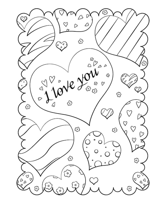 Valentines day coloring page i love you fun coloring page valentine coloring sheet kids adult coloring valentines printable hearts