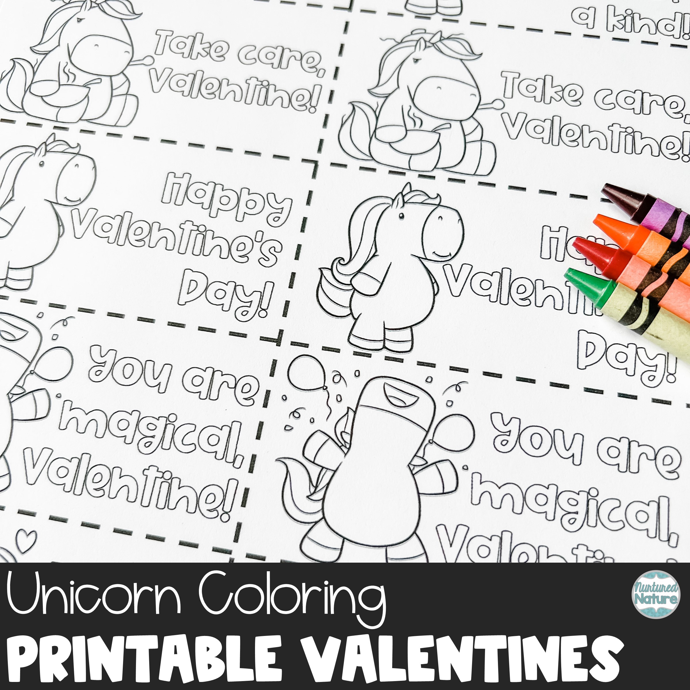 Unicorn coloring valentines day cards printable made by teachers