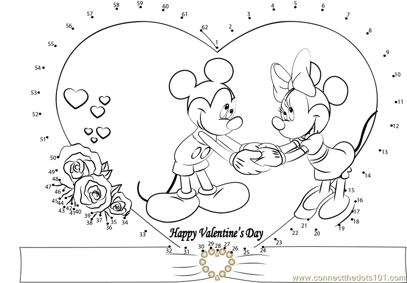 Valentines day mickey dot to dot printable worksheet