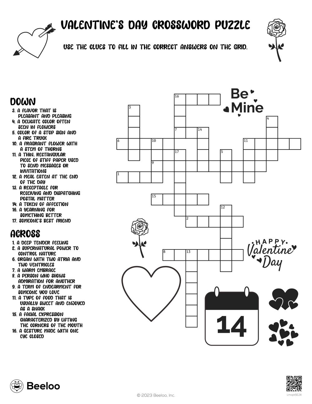 Valentines day crossword puzzle â printable crafts and activities for kids