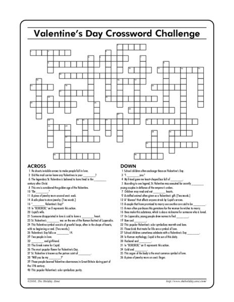 Valentines day crossword challenge worksheet for th