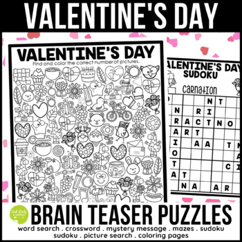 Valentines day brain teaser puzzle activities and coloring pages