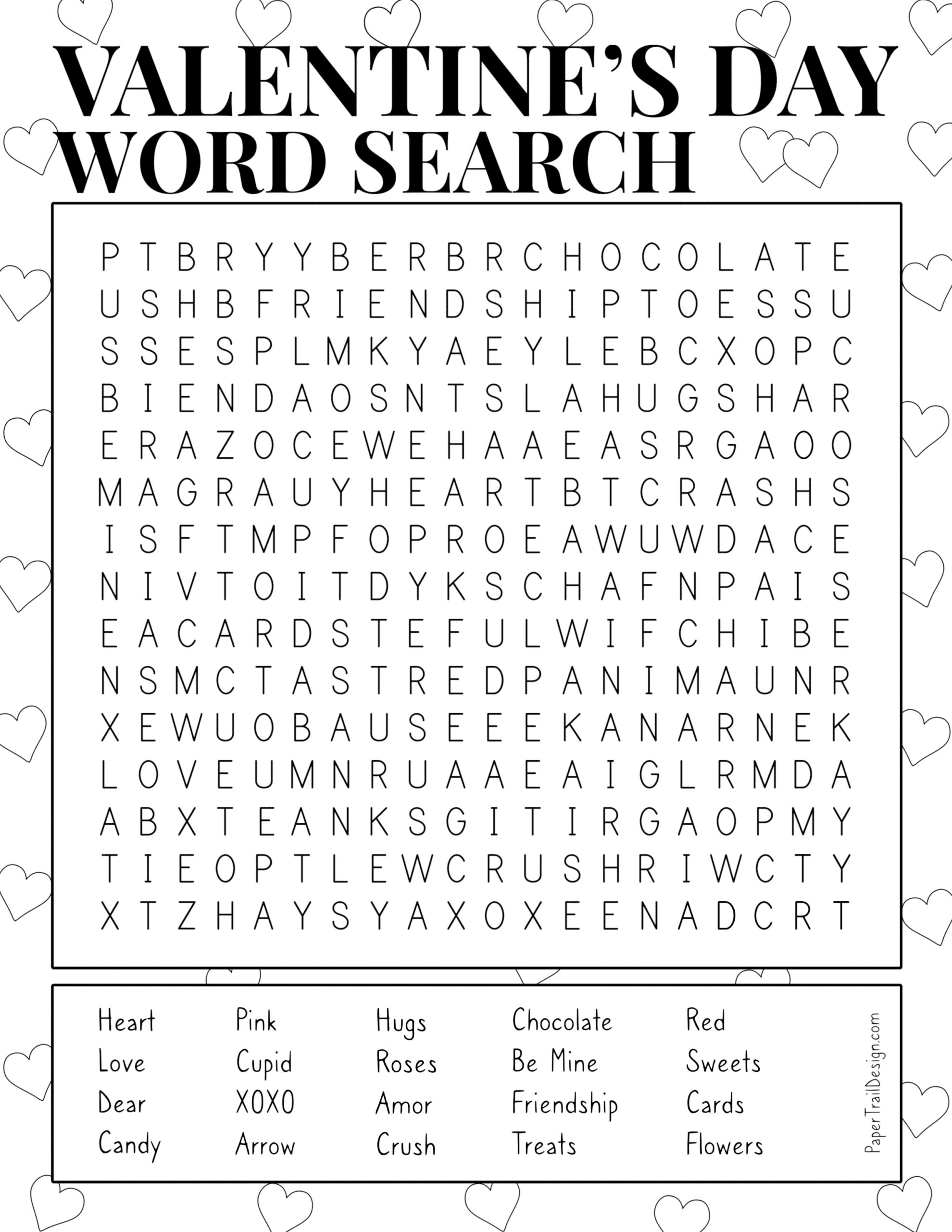 Valentines day word search printable