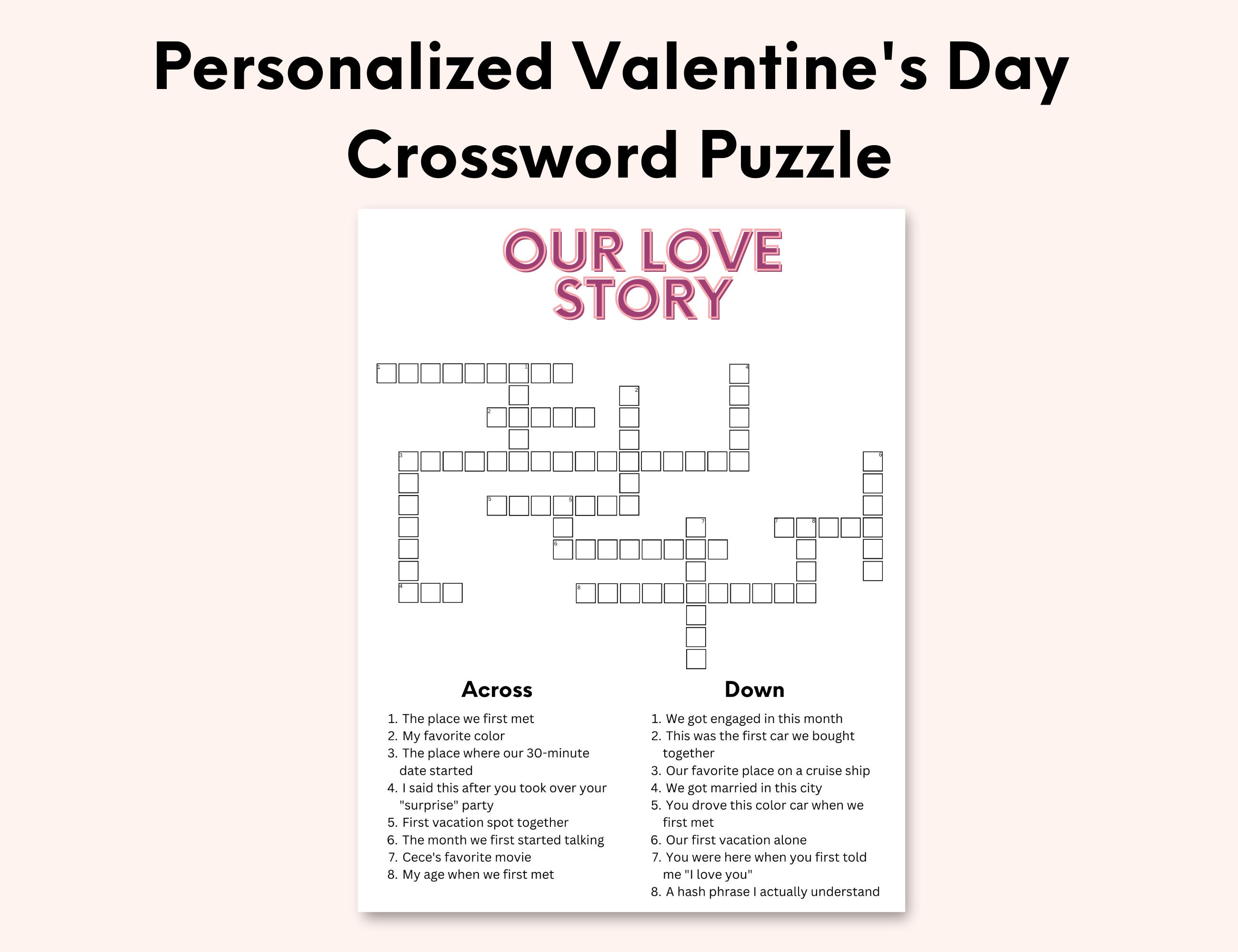 Personalized valentines day crossword puzzle custom valentines day puzzle anniversary gift wedding crossword engagement crossword