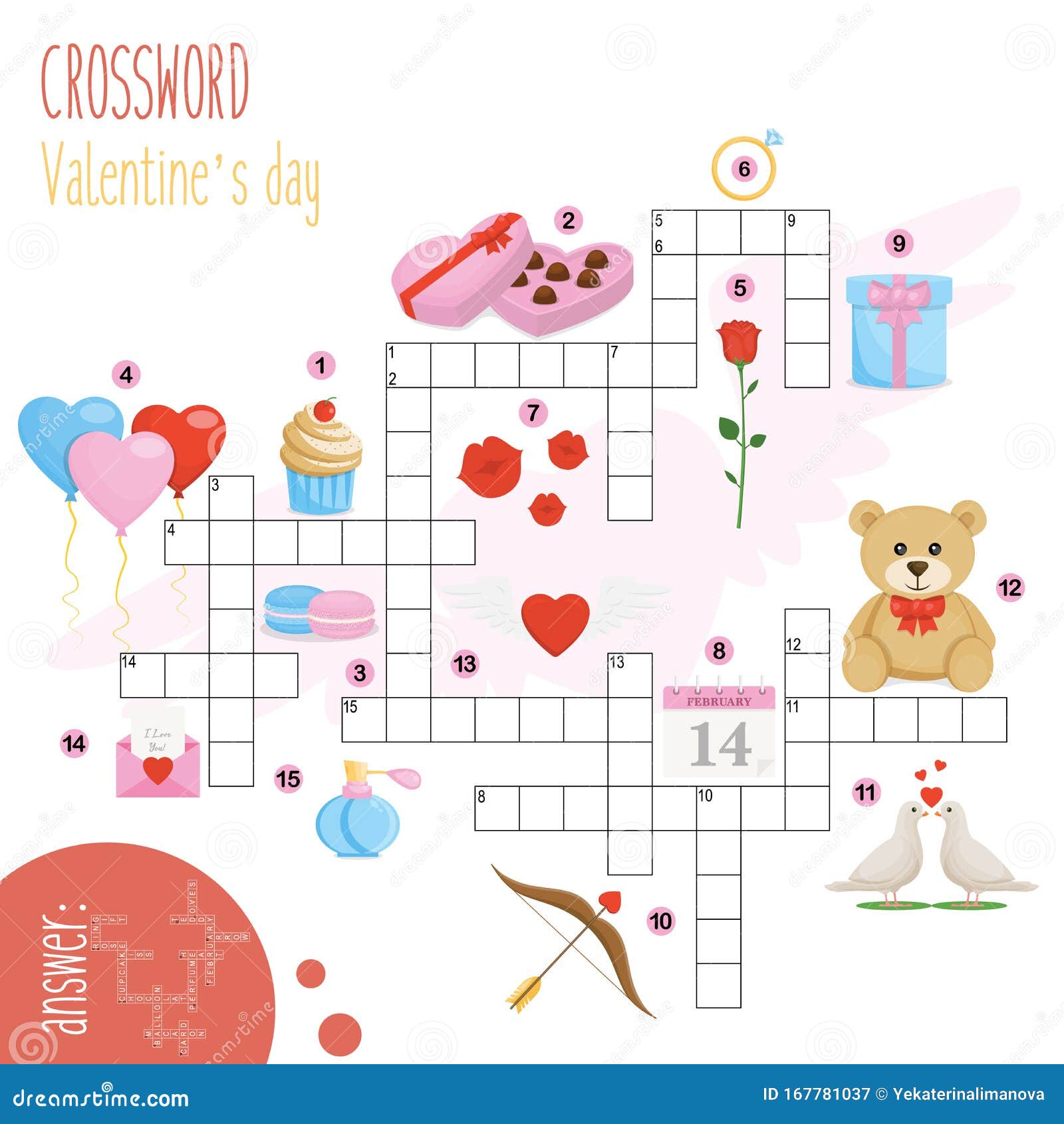 Easy crossword puzzle valentines day stock vector