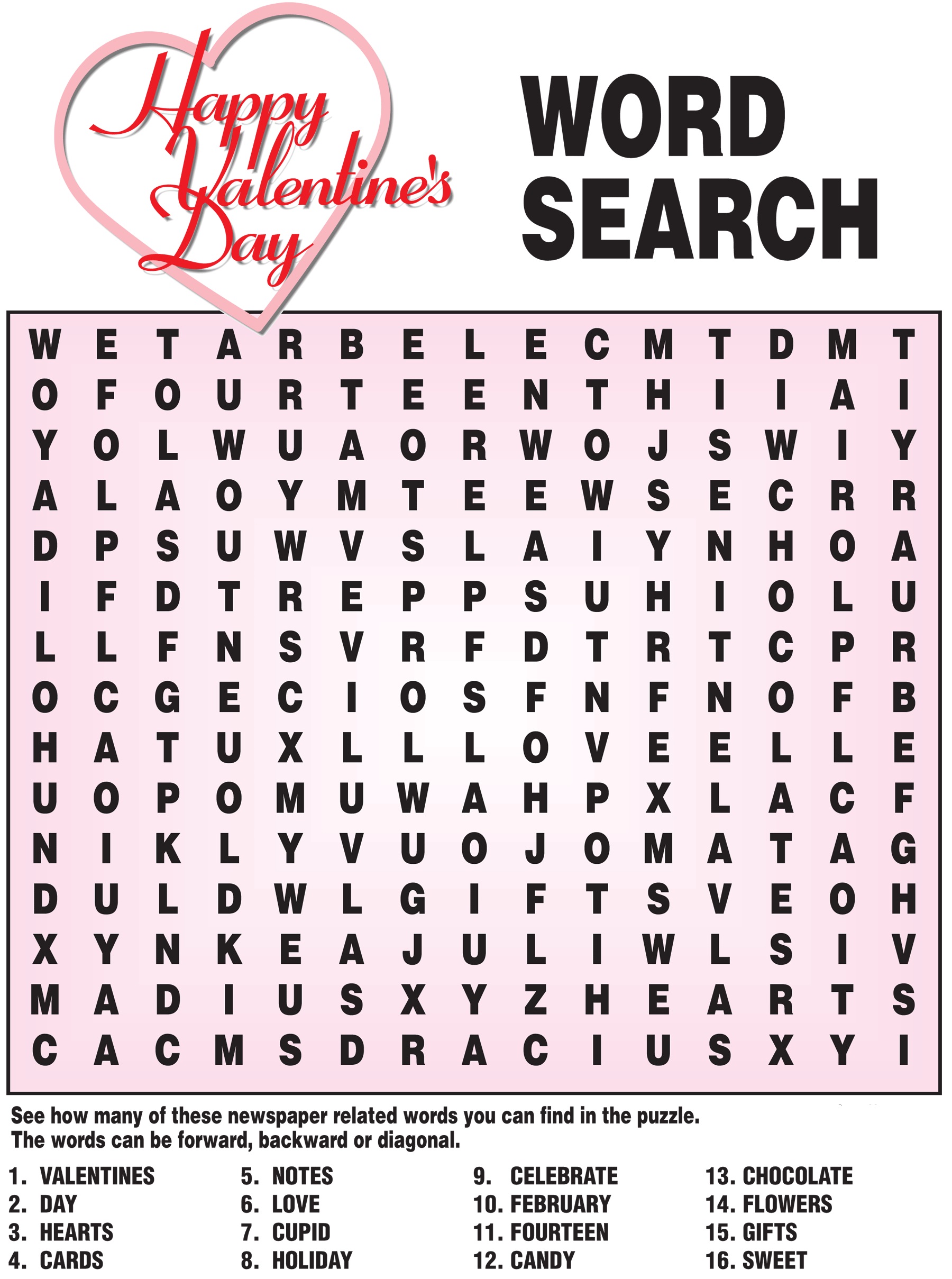 Valentines word search