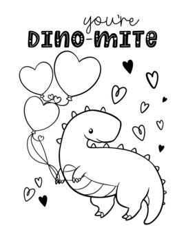 Dinosaur valentine coloring pages by layer arts co tpt