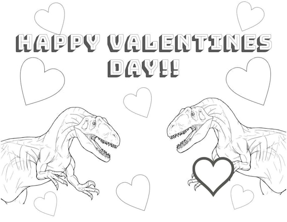 Printable happy valentines day dinosaur coloring sheet