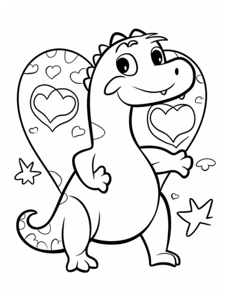 Dinosaur valentines coloring pages