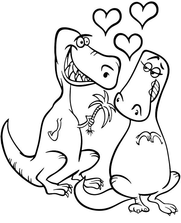 Dinosaurs hearts love coloring page