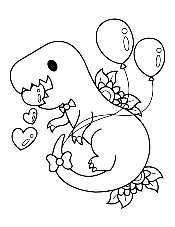 Printable tyrannosaurus rex valentines day coloring page