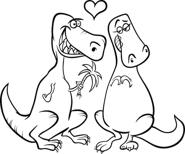 Premium vector dinos in love cartoon coloring page