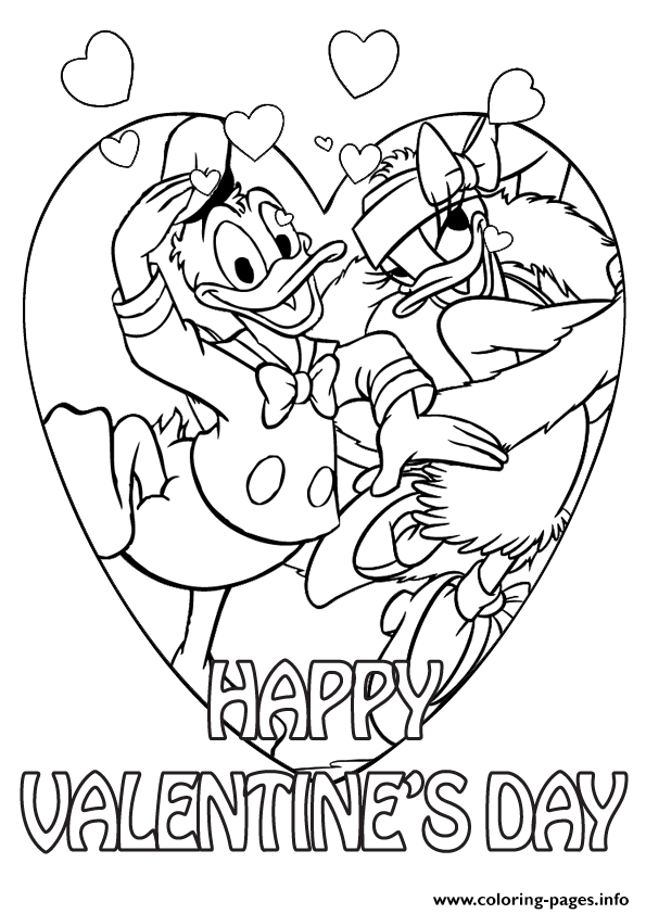 Donald duck and daisy on valentine day disney sf coloring page printable