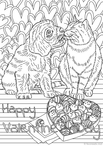 Cat and dog in love â favoreads coloring club