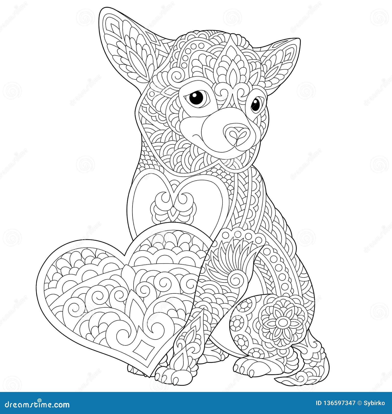 Zentangle chihuahua dog coloring page stock vector