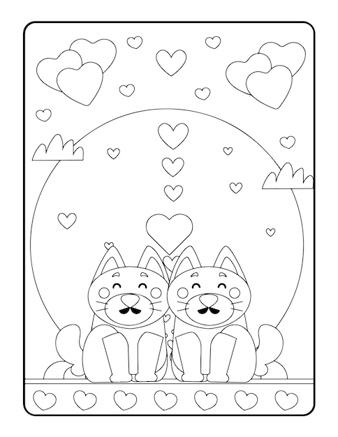 Premium vector christmas winter coloring valentines day coloring pages for kids love coloring page coloring book