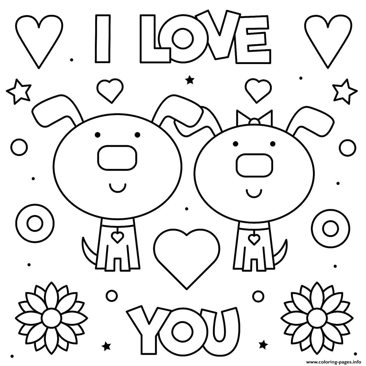 Valentines day i love you cute dogs coloring page printable