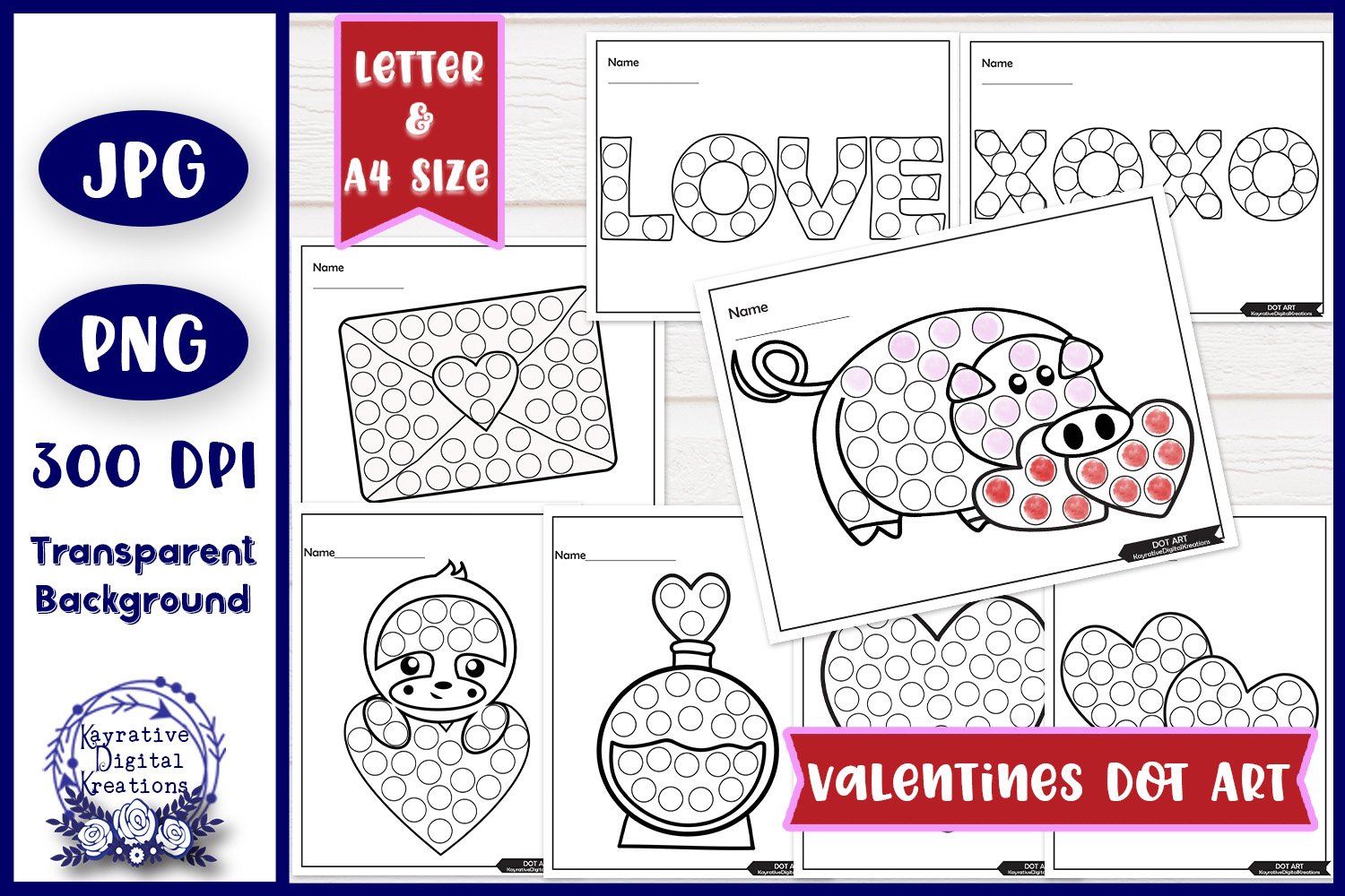 Valentines dot art educational printable