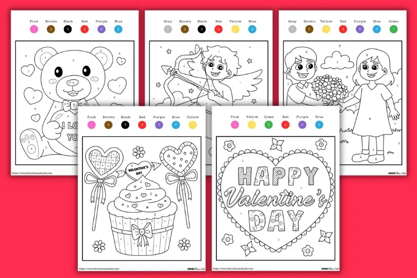 Free valentine color by number worksheets for kids